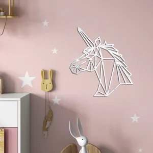 Geometrischer Einhorn Acryl Wandspiegel Aufkleber fuer moderne Kinderzimmer Dekoration