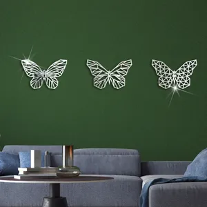 Acryl Spiegel Wandaufkleber, 3D geometrische Schmetterling Heimdekoration für Wohnzimmer.