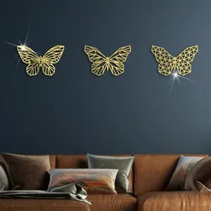 Geometrische Schmetterling Acryl Spiegel Wandaufkleber, 3er-Set fur moderne Heimdeko Detailansicht.