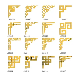 Gold mirror acrylic corner sticker decorative wall trim for home background living room decor.