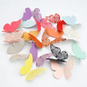 3D hollow pearl paper butterfly wall stickers, colorful DIY home decor for party wedding.