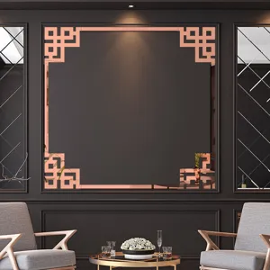 3D acrylic corner mirror wall sticker, rose gold geometric wall decor for living room background.