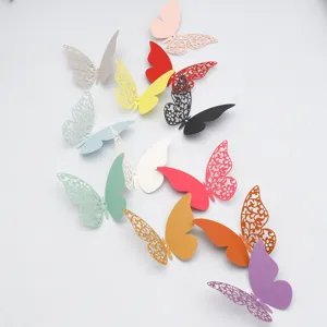 3D hollow pearlescent paper butterfly wall stickers for wedding party and home room decor DIY