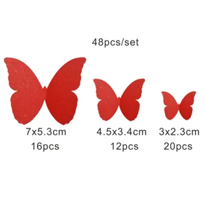 Details of 3D pearlized paper butterfly wall stickers in three sizes with 48 pieces total.