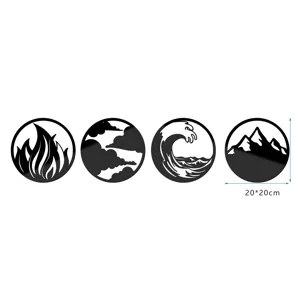 Acrylic mirror wall sticker set featuring four elements design, 20x20cm size round decor.