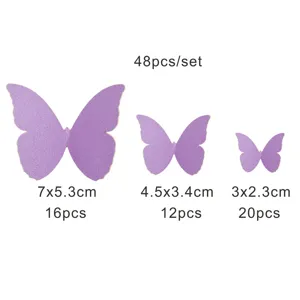 3D pearlized paper butterfly wall stickers set 48pcs purple diy home decor room decoration.