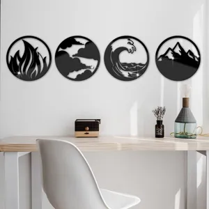 Acrylic 3D mirror wall stickers four elements design wind fire water earth round decor set
