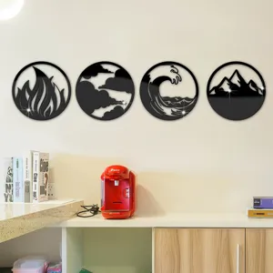 3D acrylic mirror wall stickers, four elements round wall decor set for home office interior.