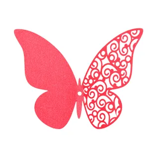 Close-up detail of the red 3D hollow pearlescent paper butterfly wall sticker for DIY decor.