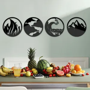 3D acrylic mirror wall stickers, round four elements fire water wind earth home decor.