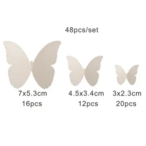 3D pearlescent paper butterfly wall stickers set 48pcs for home wedding decor DIY design.