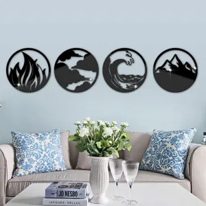3D acrylic mirror wall sticker four elements round mirror decor living room background wall