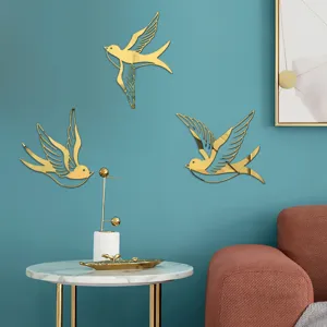 Gold acrylic mirror swallow wall stickers detail view for modern living room bedroom decor