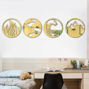 3D Acrylic Mirror Wall Sticker Four Elements Round Self Adhesive Home Decor Decals 4pcs