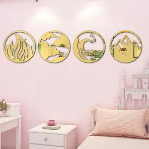 Acrylic mirror wall stickers 4-piece set 3D fire water earth air elements home decor