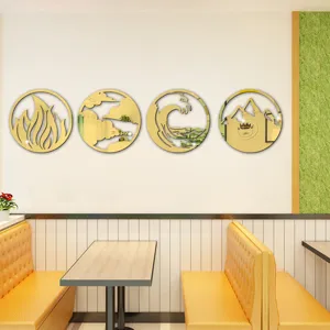 Detail scene view of four elements acrylic mirror wall stickers showcasing creative decor.