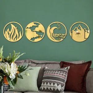 Set of 4 3d acrylic mirror wall stickers gold round wall decor for living room home