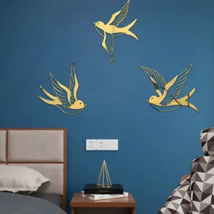 Gold Acrylic Swallow Wall Stickers 3D Mirror Bird Decals for Living Room Bedroom Decor