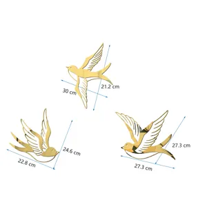 Gold acrylic mirror flying birds wall stickers for living room bedroom decor home.