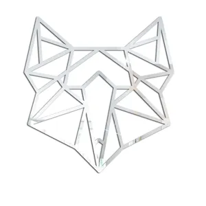 Geometrischer Wolfskopf Acryl Spiegel Wandaufkleber Detailansicht, moderne Heimdekoration.