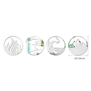 3D Acrylic Mirror Wall Stickers Round Four Elements Wall Decor 20x20cm Set for Home