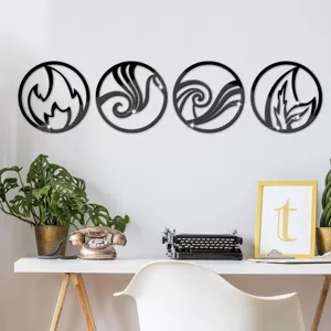 3D Acrylic Mirror Wall Stickers Four Elements Fire Water Earth Home Decor Set 4pcs