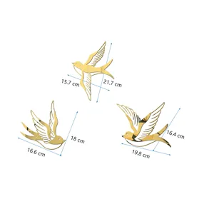 Gold acrylic mirror bird wall stickers set, 3D flying swallow home decor decals for room.