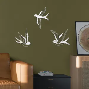Acrylic mirror bird wall stickers for living room and bedroom decor, 3pcs flying swallows.