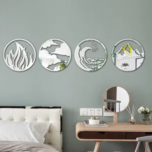 3D Acrylic Circle Wall Mirror Stickers Four Elements Fire Water Wind Mountain Home Decor Art