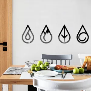 3D Acrylic Mirror Wall Stickers Set Four Elements Water Wind Earth Decor Stickers