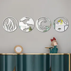 Detailed view of 3D acrylic mirror wall stickers featuring four elements for home decor.