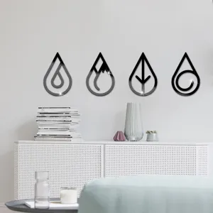 3D acrylic mirror wall sticker set featuring four elements design for modern home decor detail.