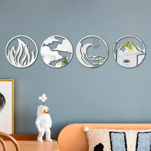 Acrylic mirror wall stickers 3d round fire water earth elements wall decor for bedroom