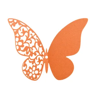 3D hollow pearl paper butterfly wall sticker, creative DIY home wedding decor in orange.