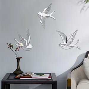 Acrylic mirror flying bird wall stickers for living room bedroom home decor 3pcs set