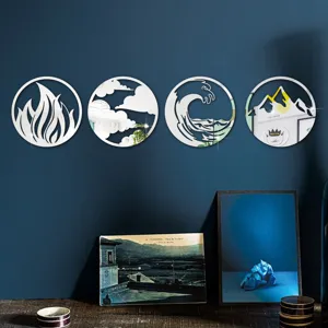 3D Four Elements Acrylic Mirror Wall Stickers Round Self-Adhesive Home Decor Art Decals