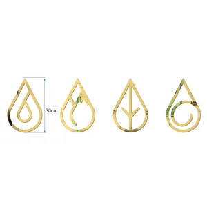 3d acrylic mirror wall stickers gold drop leaf wall decor set for modern home room