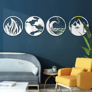 3D Four Elements Acrylic Wall Mirror Stickers Round Mirror Home Decor Living Room Wall Art