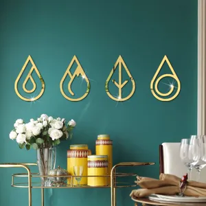 3D acrylic mirror wall stickers four elements water fire earth wind teardrop home decor