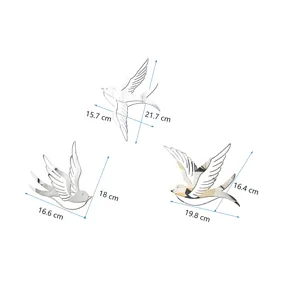 Acrylic mirror bird wall sticker detail view showing exact dimensions for home decoration.