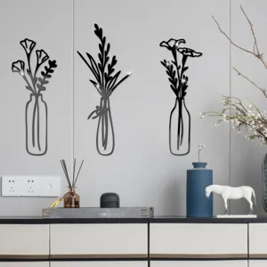 3D Acrylic Mirror Wall Sticker Flower Vase Set Home Decor Self Adhesive Art Decors Detail