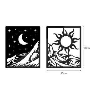 Detailed view of 3D acrylic sun and moon mirror wall sticker, modern home decor size display.