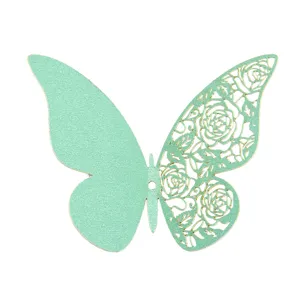 Mint green pearlescent paper butterfly 3D hollow wall sticker for home wedding decor.