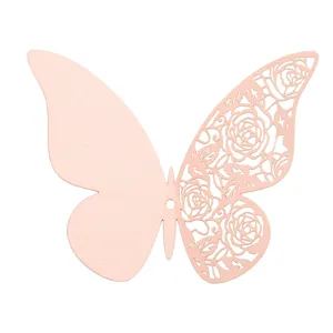 Detailed close-up view of pink 3d hollow pearlescent paper butterfly wall sticker design.