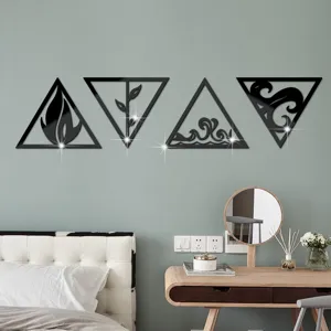 3D Acrylic Mirror Wall Stickers Four Elements Triangle Decals for Home Decor Use