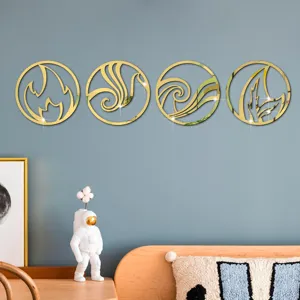 3D four elements acrylic mirror wall stickers, gold round decorative wall art decals.