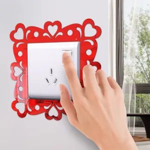 Acrylic mirror switch sticker wall decor, red heart cutout light socket surround cover plate