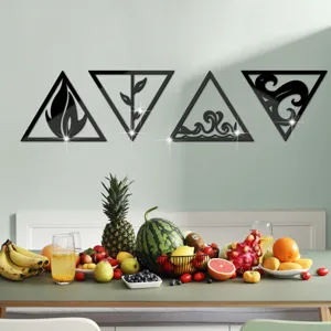 3D acrylic mirror wall stickers, four elements triangle decor for modern home living room wall decoration.