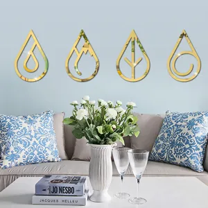 3D acrylic mirror wall stickers four elements gold home decor living room wall art decals