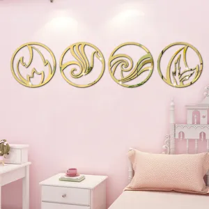 3D acrylic mirror wall stickers featuring four elements design, perfect for bedroom decor.